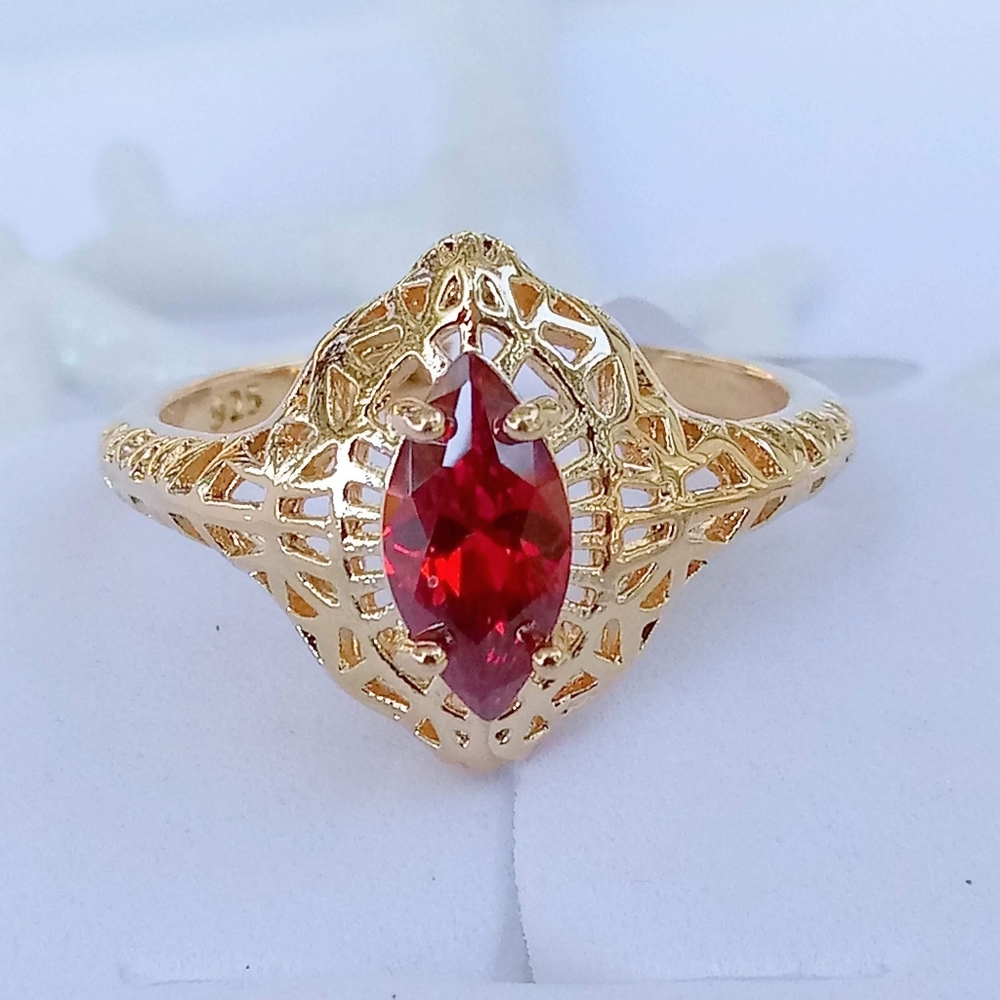 Ruby Marquis Gold Filigree Ring 6